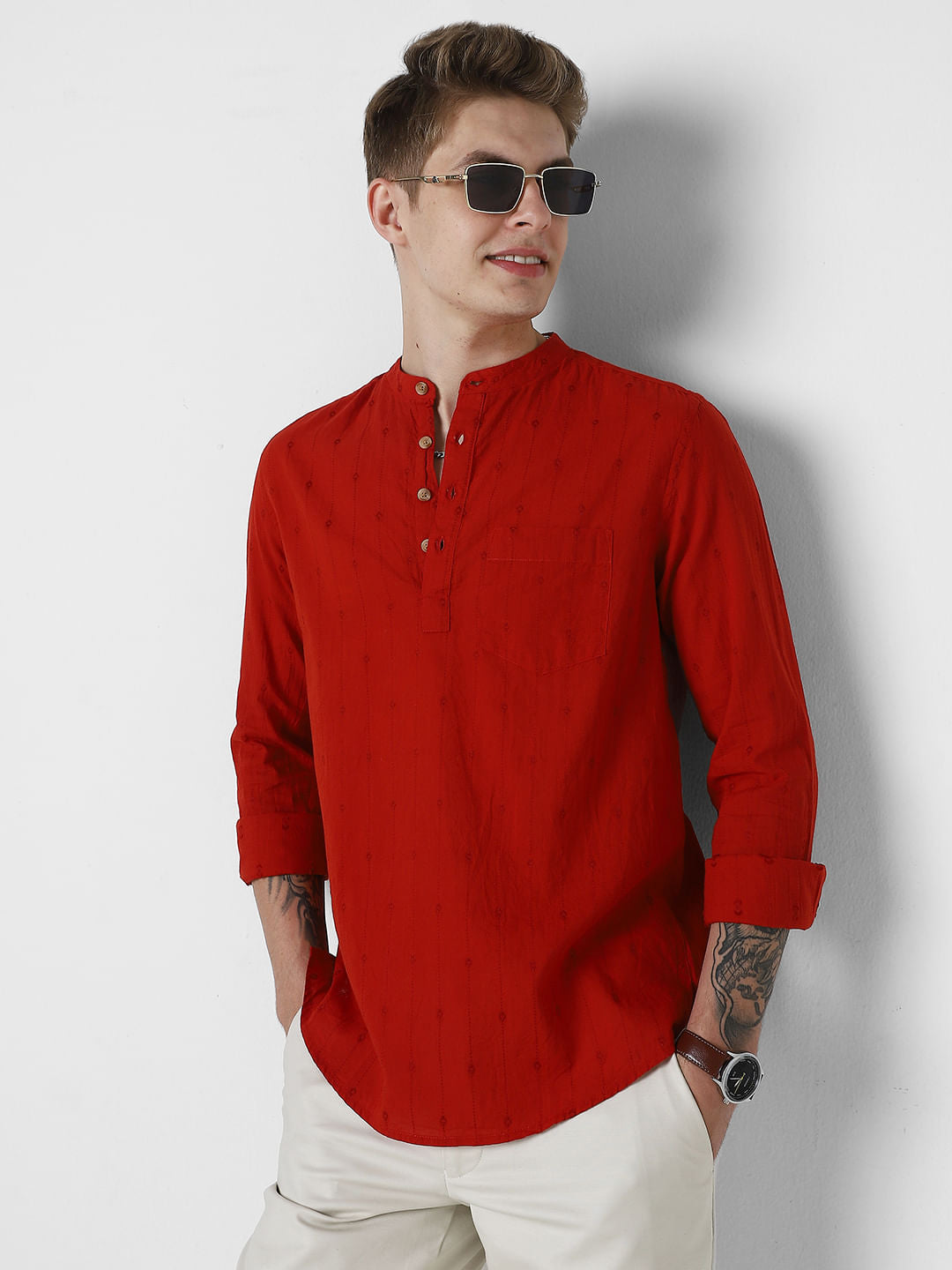 Red Dobby Kurta