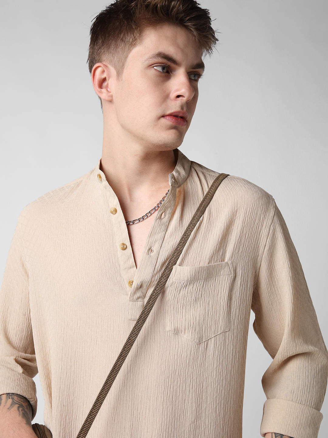 Almond Crepe Textured Kurta