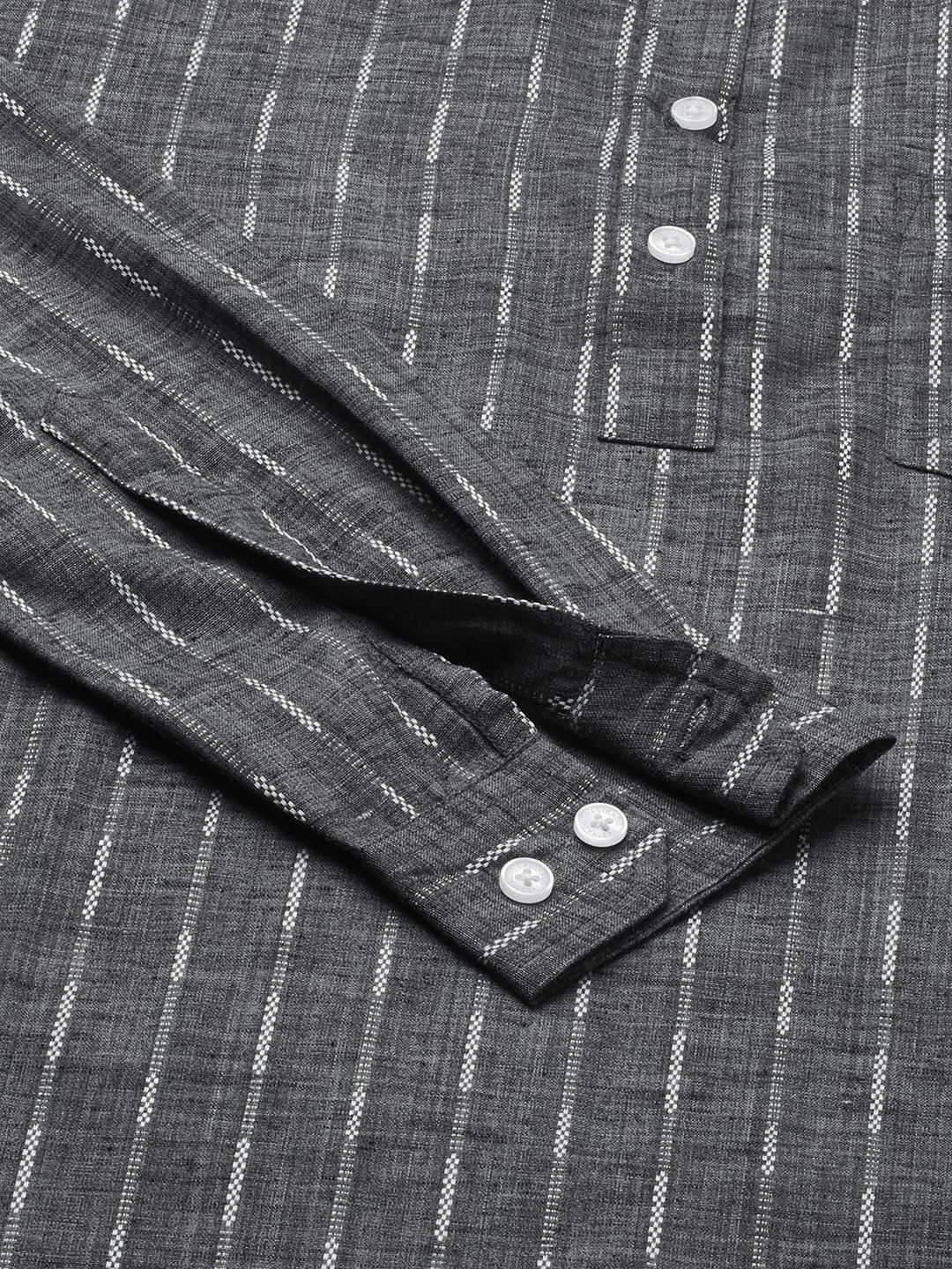 Voguish Grey Dobby Striped Kurta
