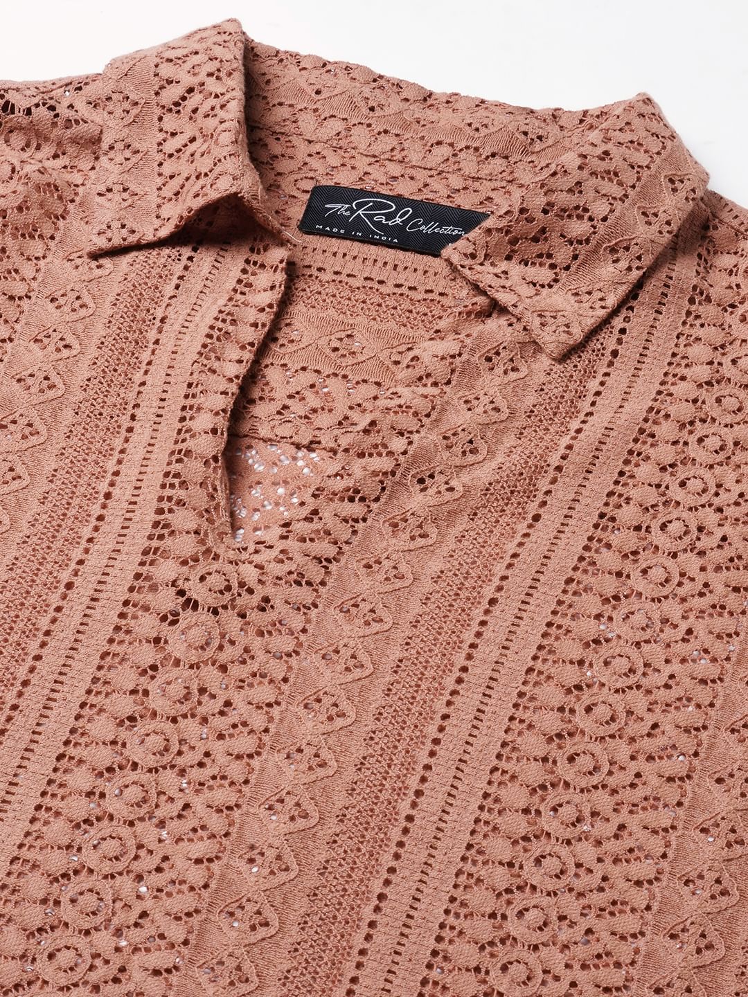 Georgia Peach Crochet Oversized Polo Shirt