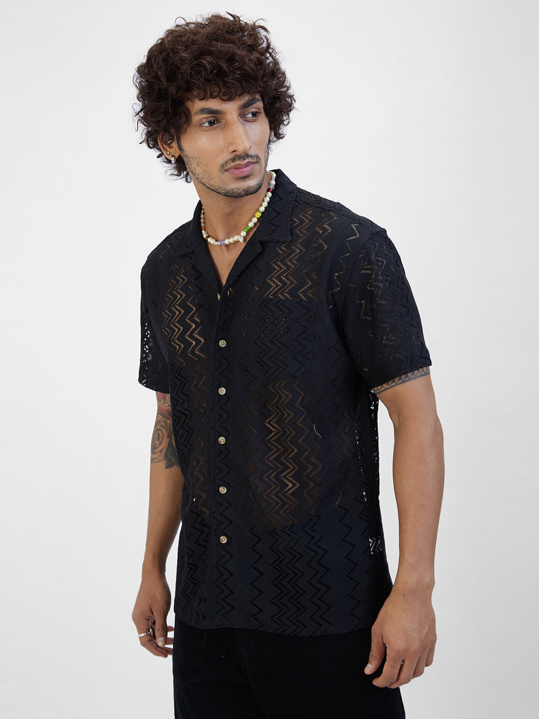 Classy Black Crochet Oversized Shirt