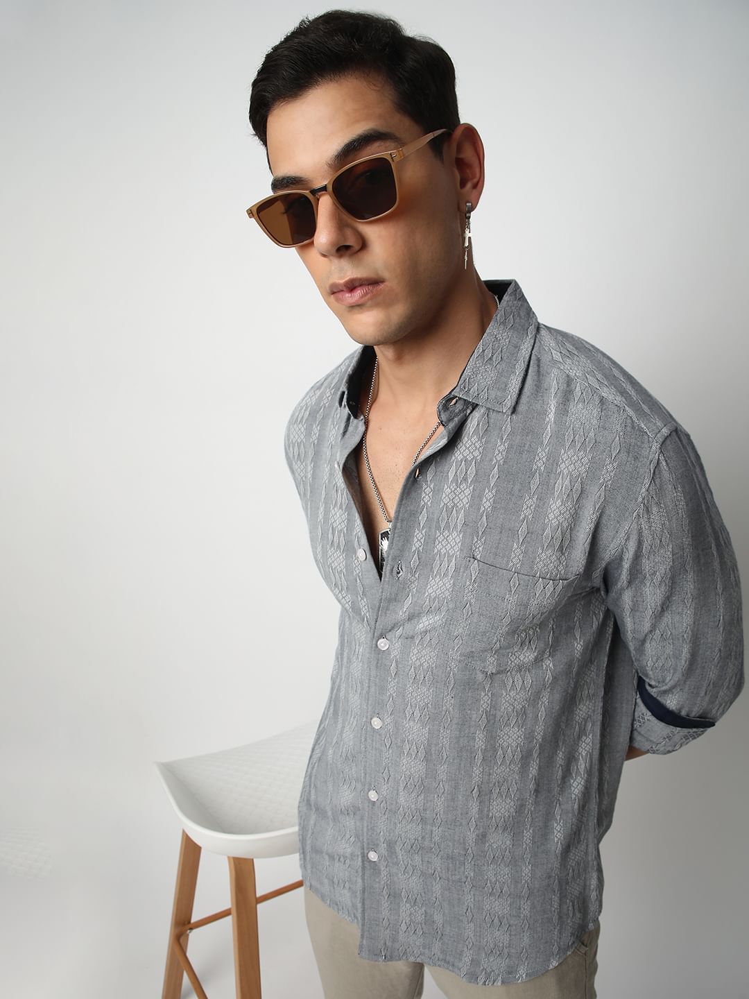 Metal Grey Ikat Jacquard Shirt