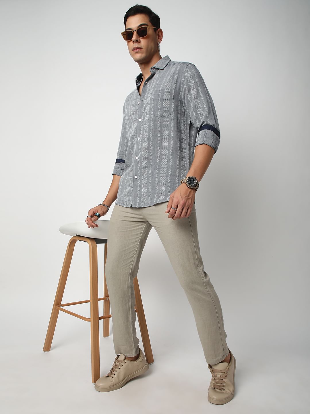 Metal Grey Ikat Jacquard Shirt