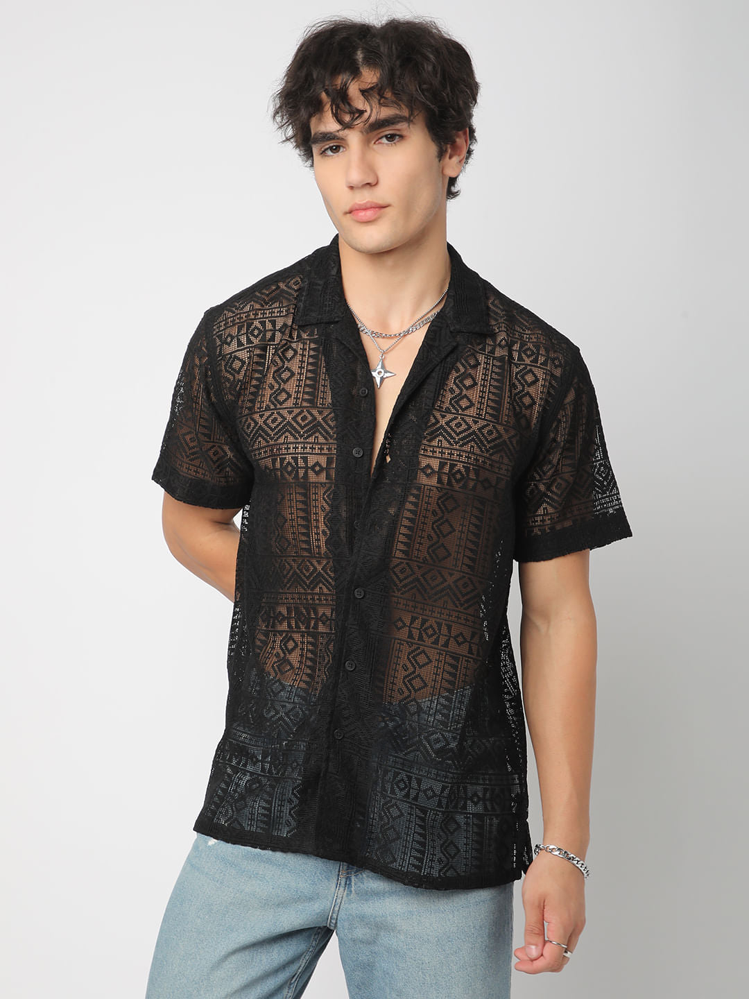 Classic Black Mesh Oversized Shirt