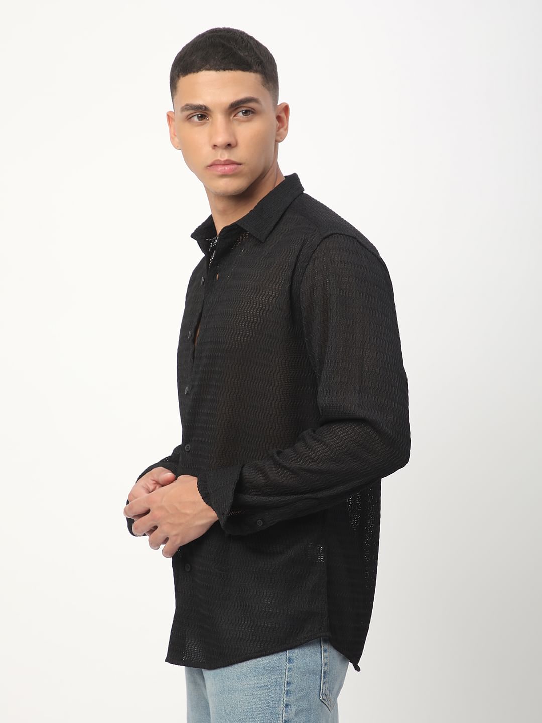 Intense Black Wavy Textured Shirt