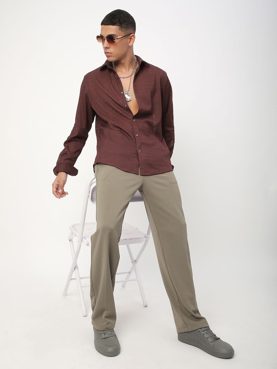 Chocolate Brown Wavy Textured Shirt