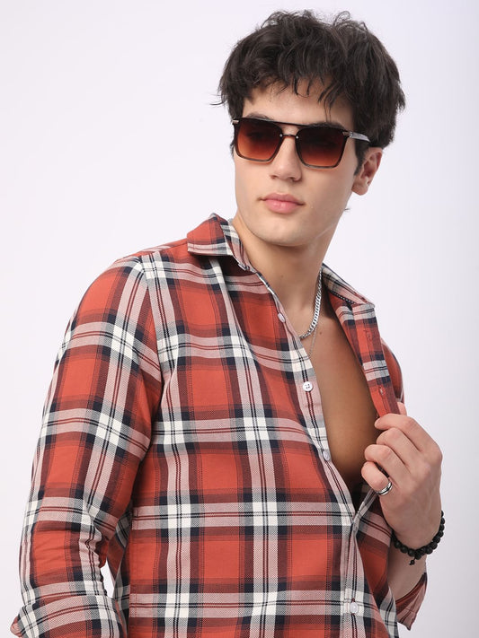 Timeless Vermilion Broad Square Checks Shirt