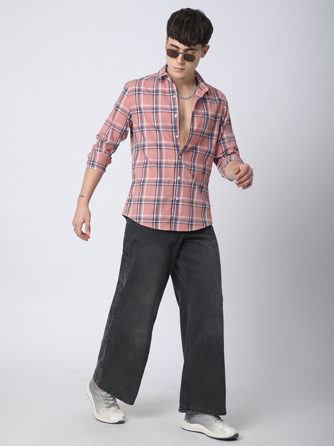 Premium Cotton Dark Peach Dupplin Checked Shirt