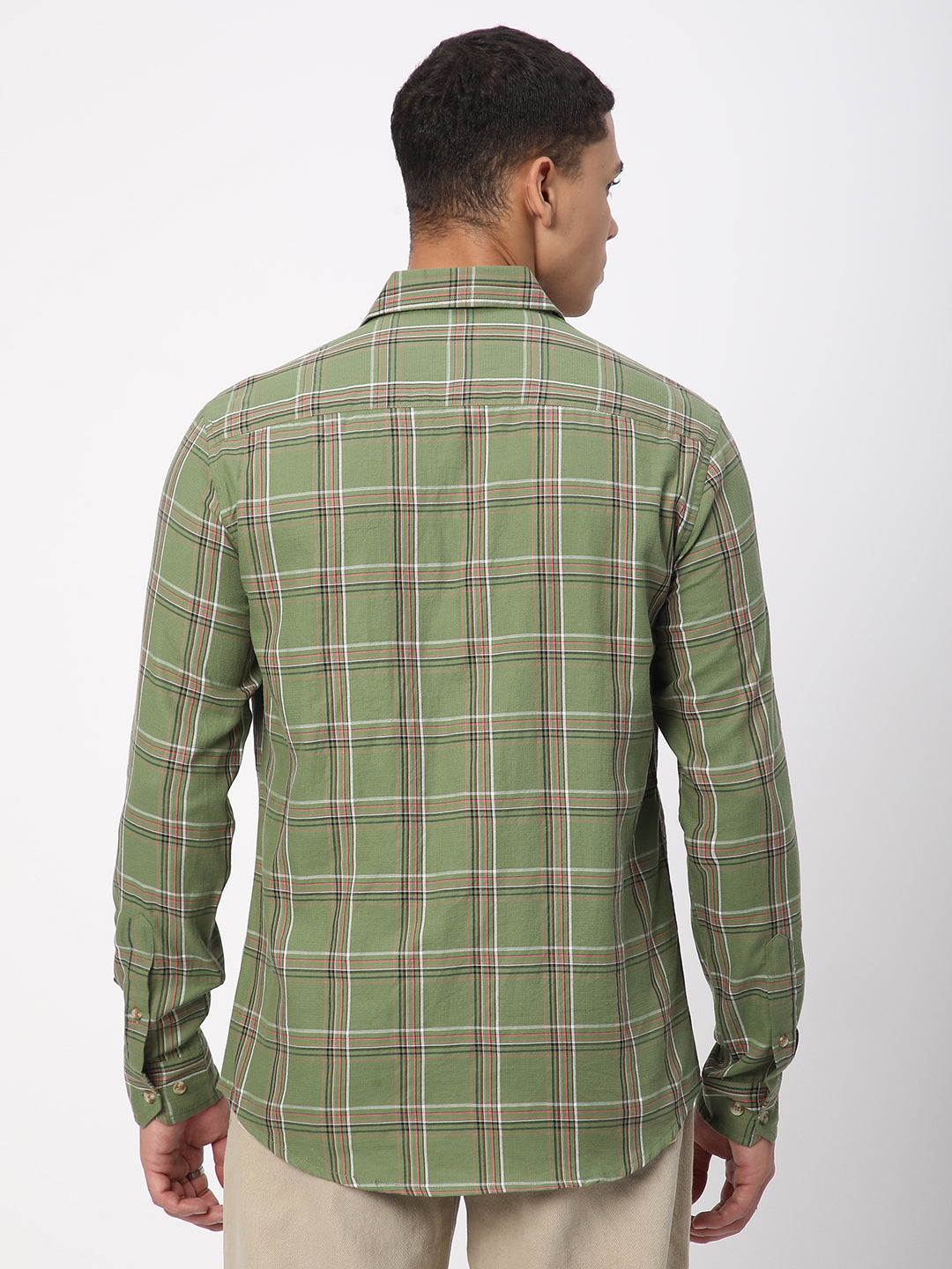 Premium Cotton Basil Green Tartan Checked Shirt
