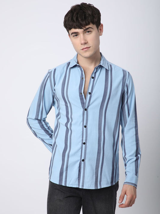 Haute Arctic Blue Striped Corduroy Shirt
