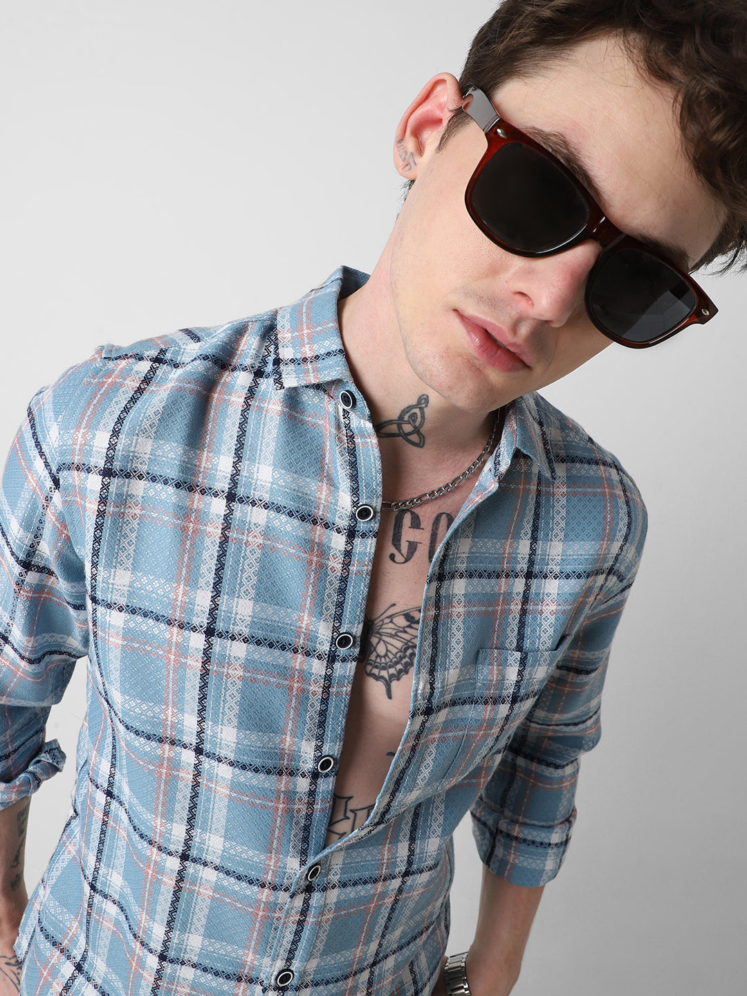 Tiffany Blue Diamond Jacquard Checkered Shirt
