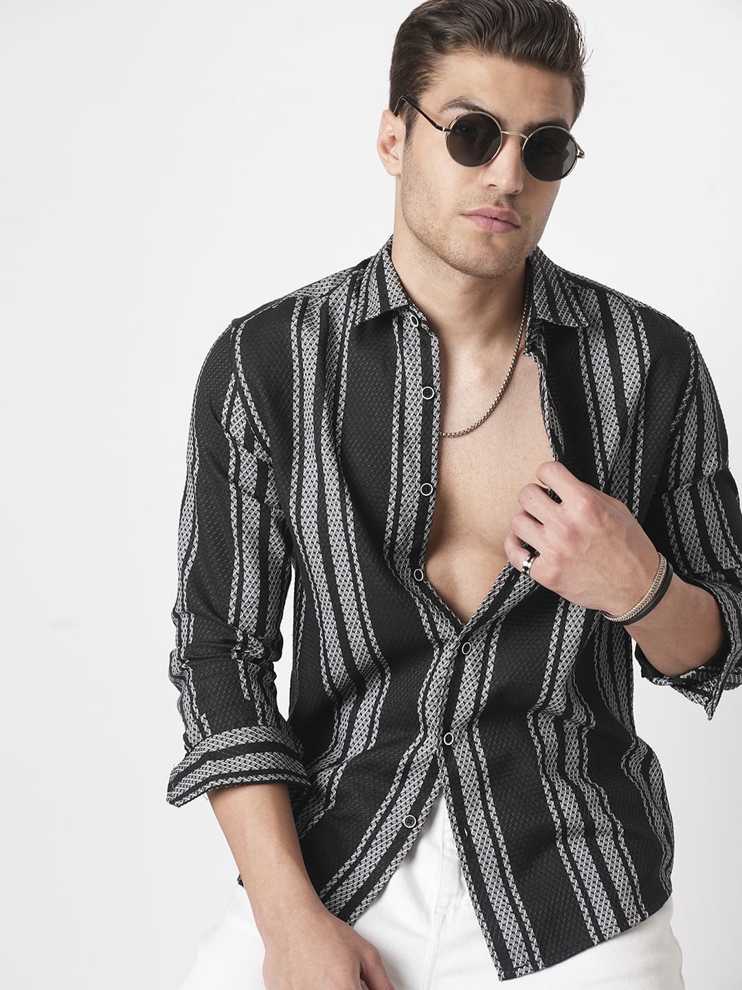 Black & Grey Twisted Striped Dobby Shirt