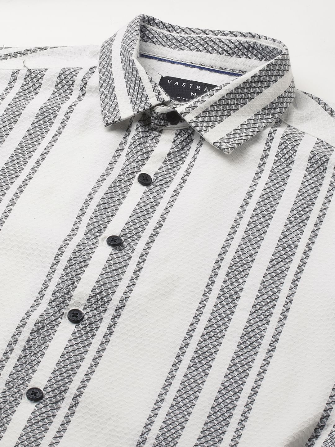 White & Black Twisted Striped Dobby Shirt