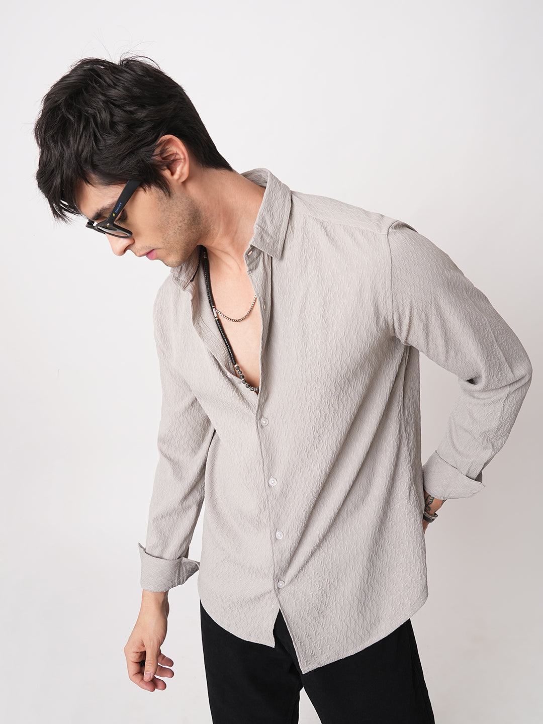 Ornate Cloud Grey Jacquard Shirt