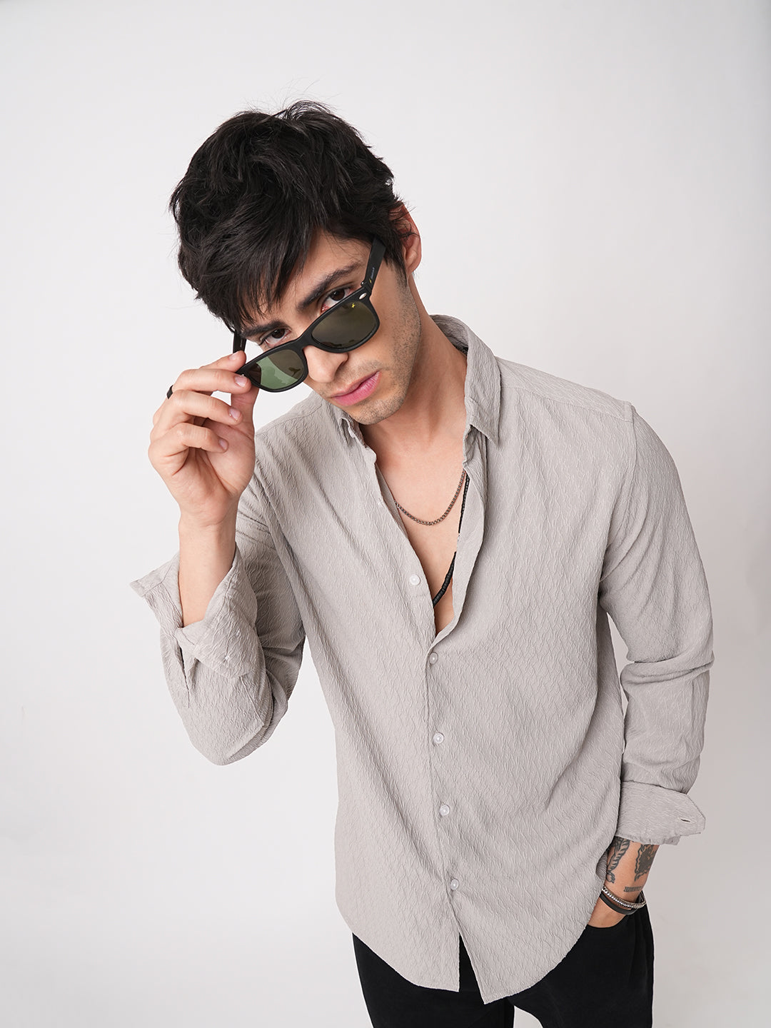 Ornate Cloud Grey Jacquard Shirt