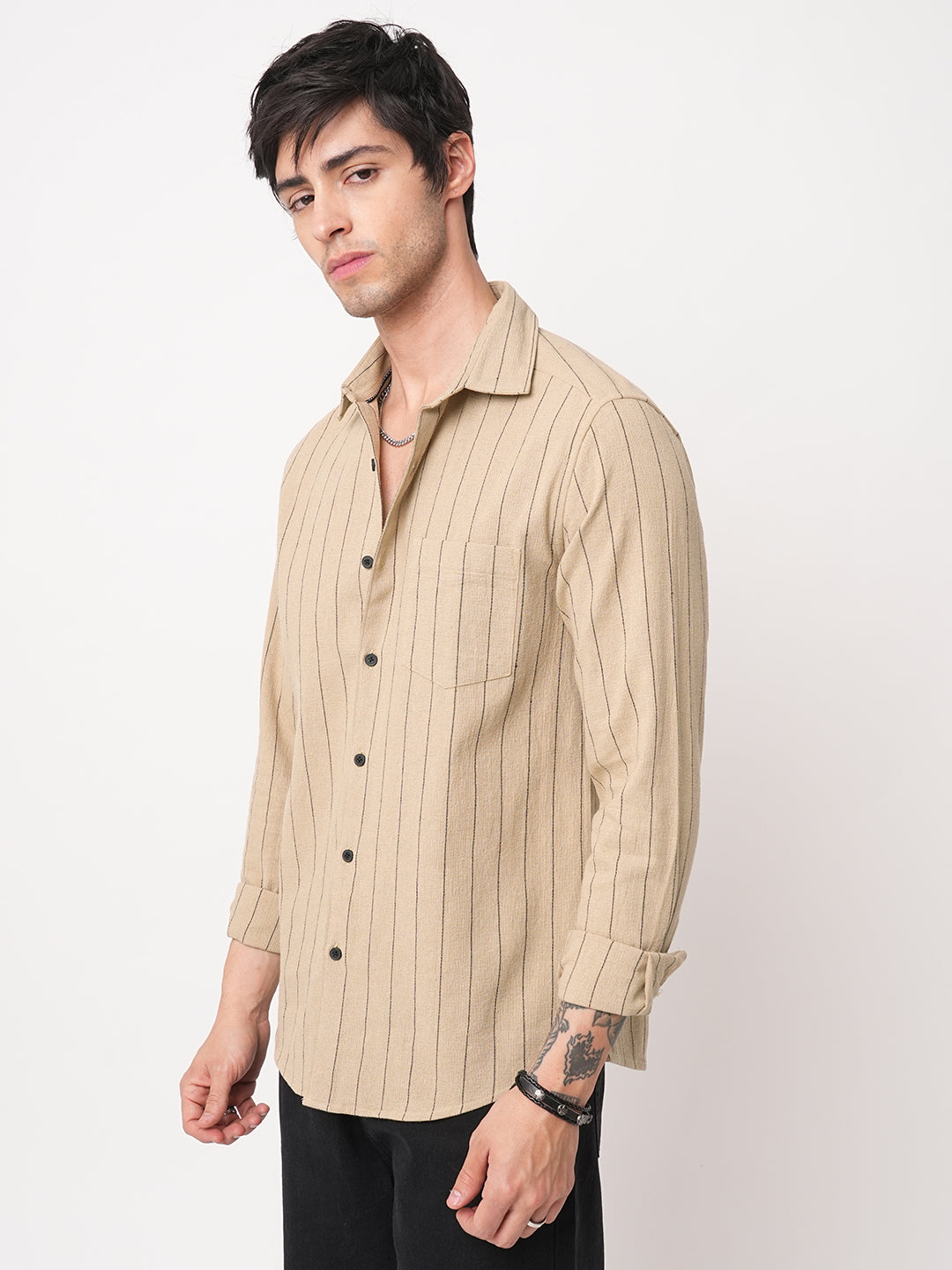 Burlap Tan Beige Pinstripe Shirt